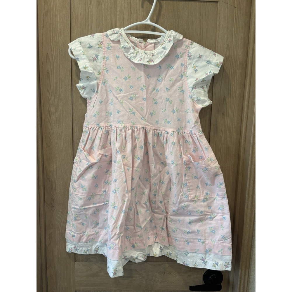 Original Retro Vintage OshKosh Floral Girls Dress Cotton Size 6 Pink Pastel